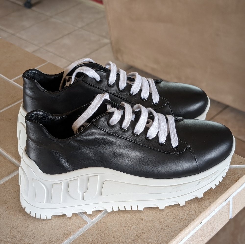 Miu Miu Genuine Leather Black Sneakers - Picture 2 of 9